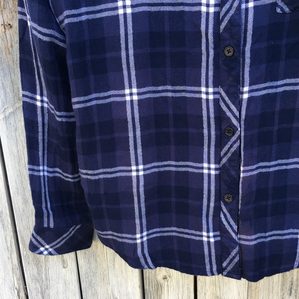 Rails Hunter Plaid Shirt Rayon Pacific Navy Blue White M - Picture 6 of 16